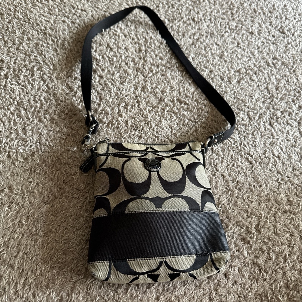 Coach Black and Tan Signature Crossbody Bag